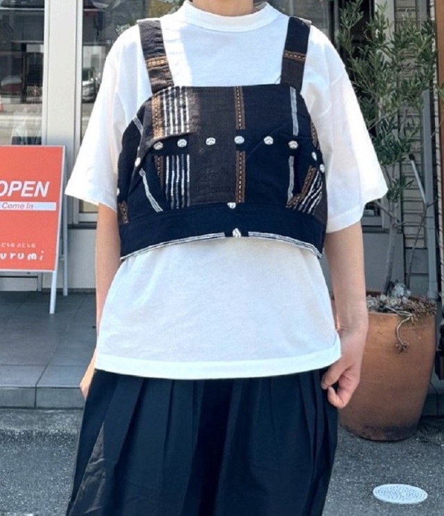 ESTROISLOSE コットンリネン ジャガード ストライプ ビスチェ
