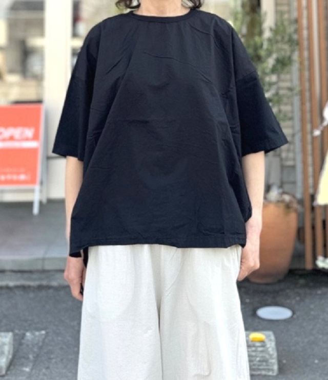 prit　30/1ハイゲージ天竺 × 80/1タイプライター 切替 5分袖 Tシャツ（クロ）P92621