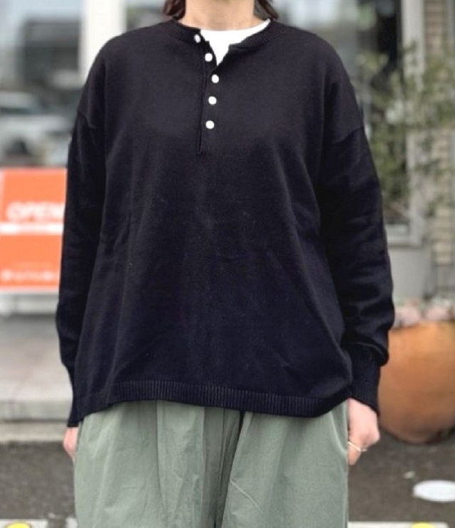 mao made 2WAY テントライン ヘンリーネック プルオーバー(ブラック)611110