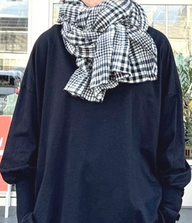 prit　ウールコットンチェック ストール（オフ） P00640