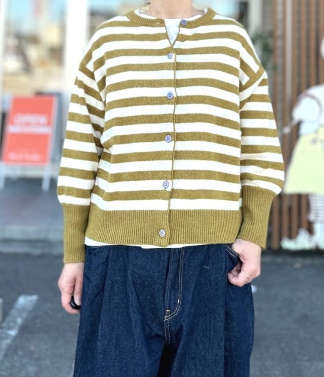 【40%OFF】mao made　2WAY しましま ボリュームスリーブ プルオーバー（イエロー×オフ）