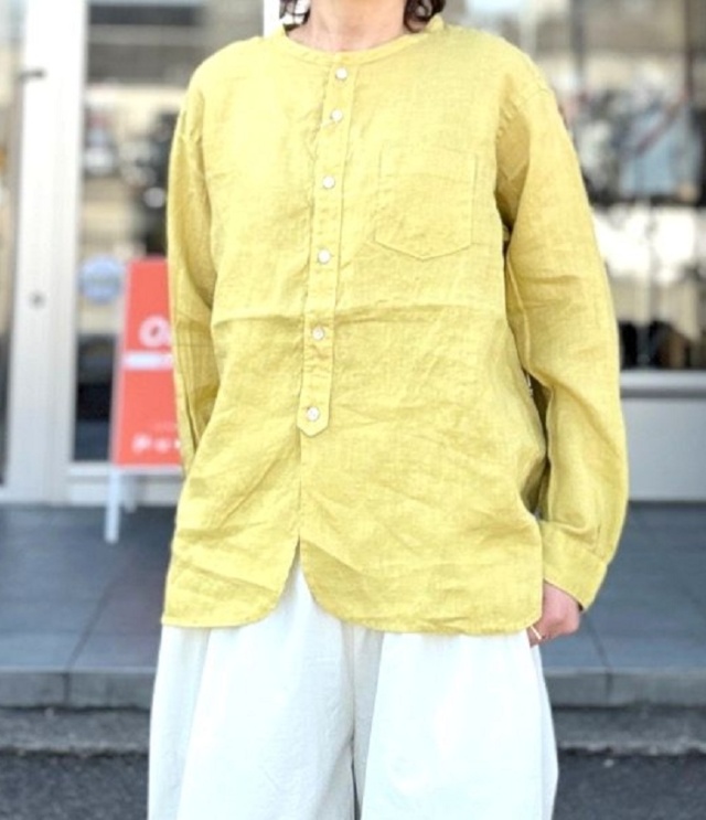 prit 60/1フレンチリネン バンドカラー ワイドシャツ(ストロー) P81645