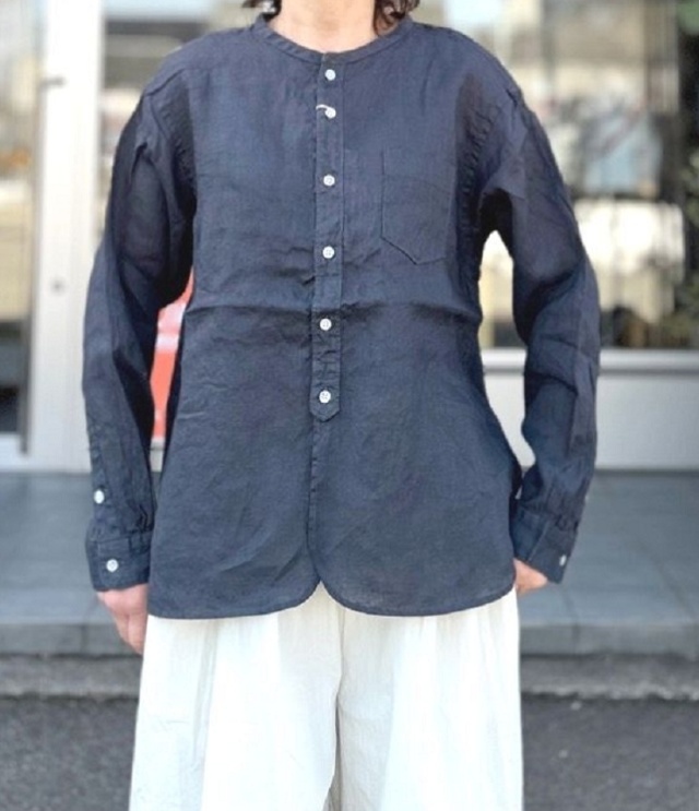 prit 60/1フレンチリネン バンドカラー ワイドシャツ(スミクロ) P81645