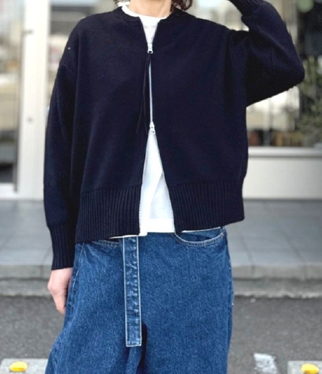 mao made 異ゲージ リブ Wジップ ブルゾン(ブラック)611122