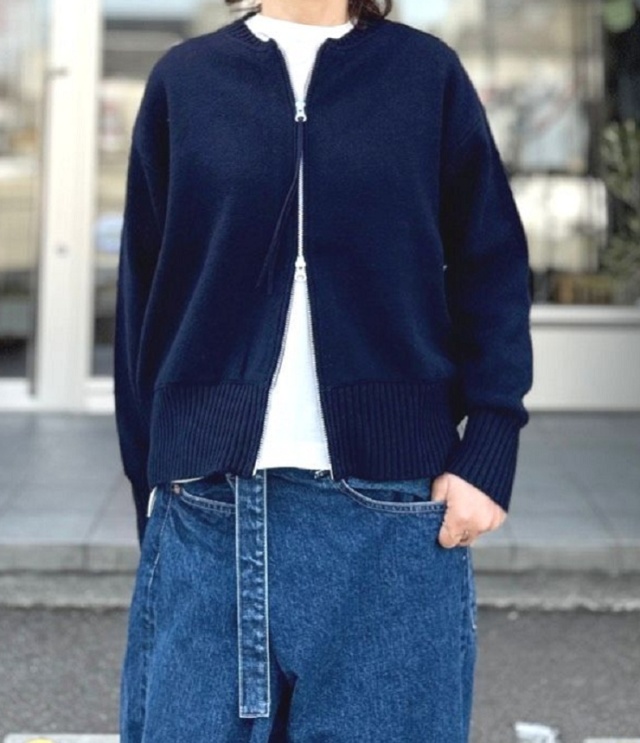 mao made 異ゲージ リブ Wジップ ブルゾン(ブラックネイビー)611122