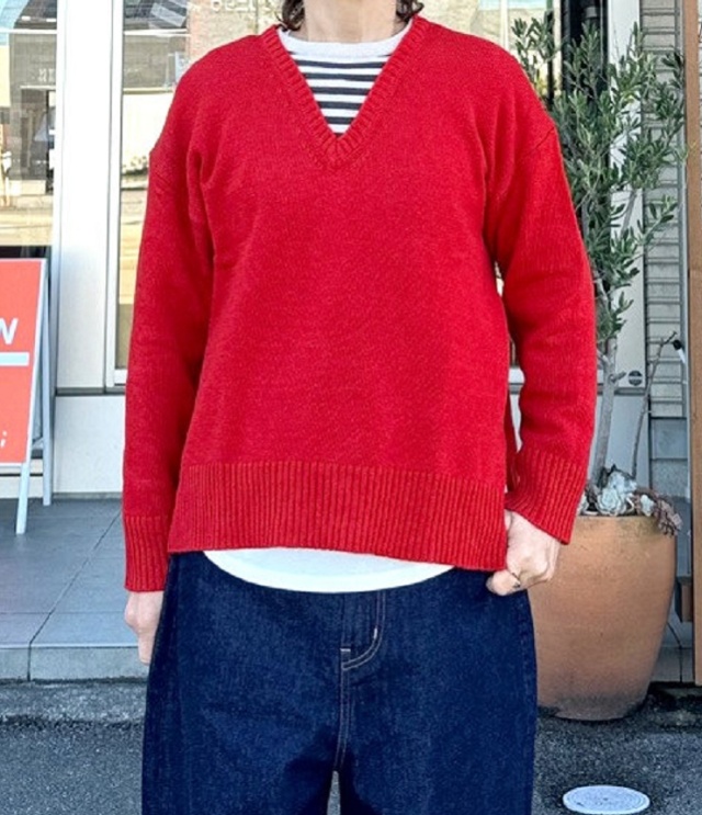 mao made　レイヤード風 Vネック プルオーバー（レッド） 551130