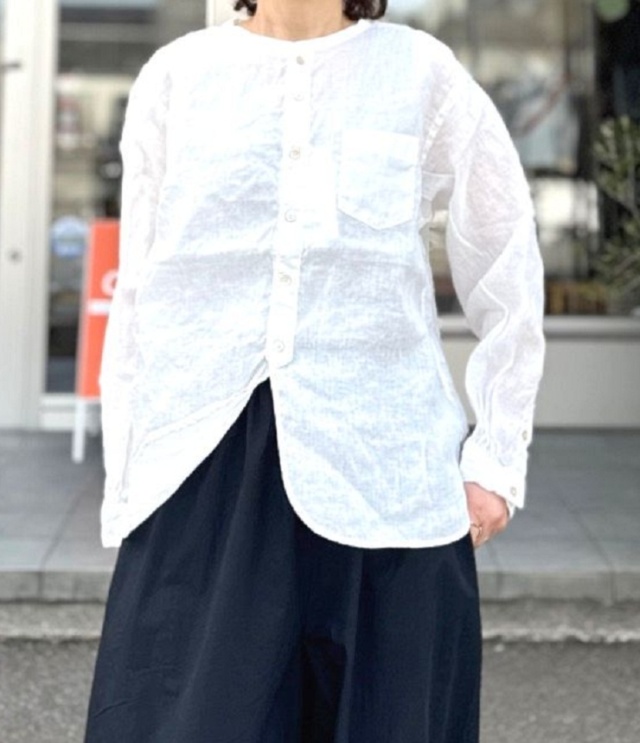 prit 60/1フレンチリネン バンドカラー ワイドシャツ(オフ) P81645