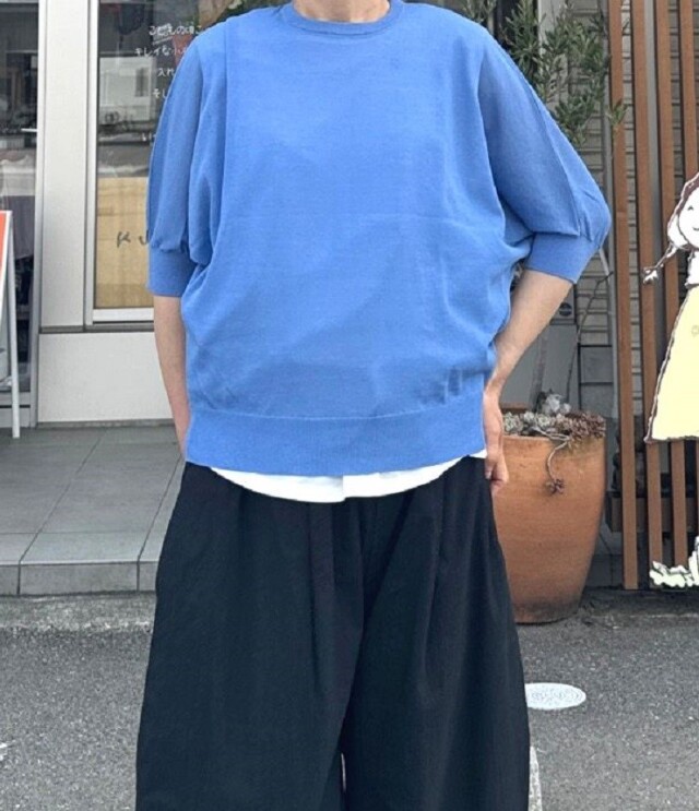 【20%OFF】mao made　Tシャツを着るより涼しい ニット ハーフスリーブ TEE（ライトブルー） 521117