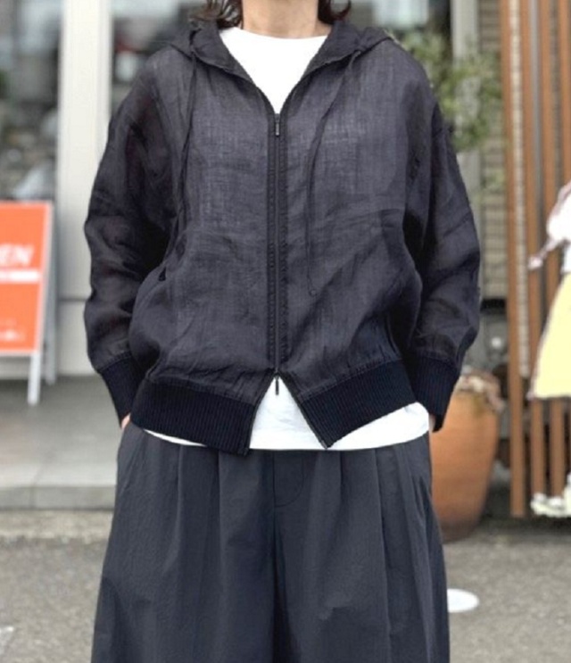 mao made　ニットリブ ドルマンスリーブパーカ（ブラック）621309