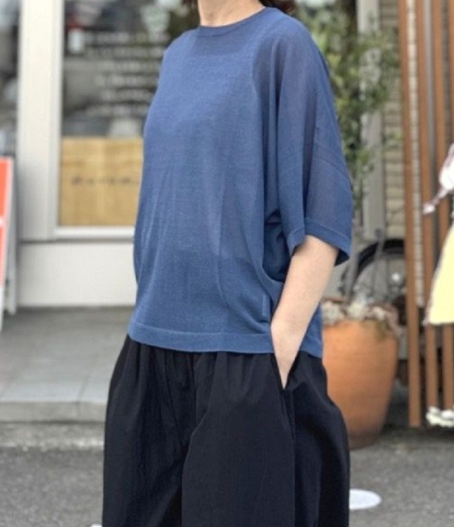 mao made　ハーフ スリーブ ニット TEE（ブルー）621116