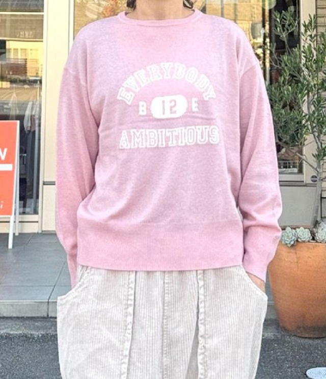 mao made　カレッジロゴ ジャガード プルオーバー（ピュアピンク） 551116