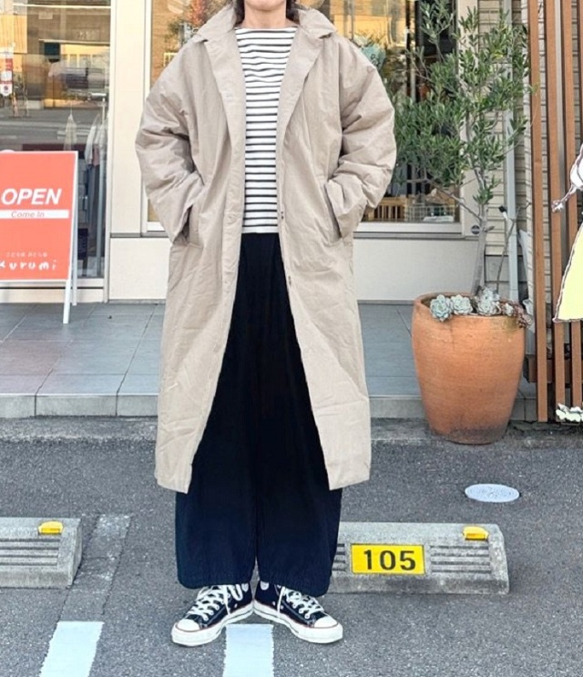 mao made NEW STANDARD ロング丈 ステンカラー コート(ベージュ) 551305