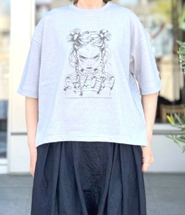 chloro sister  19/1ラフィー天竺 顔プリント Tシャツ（グレー） CS4490 #chloro sister_toujours ensemble