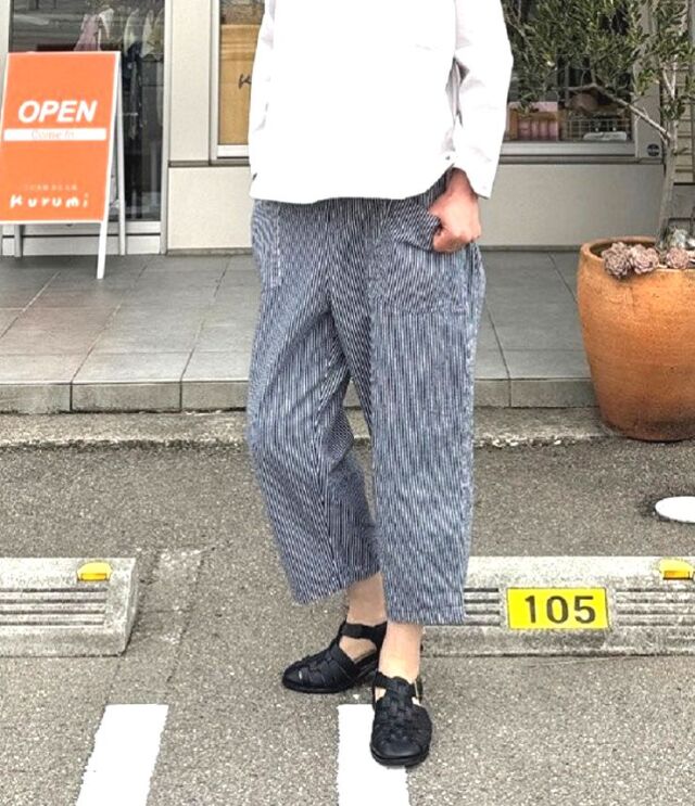 BLUE LAKE MARKET　10sヒッコリー バックヨーク イージーパンツ（ネイビー・太） B-528002
