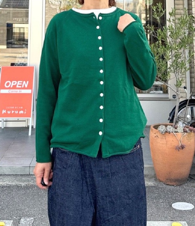 mao made　ロンTEE 感覚で着れて、カーディガンとしても着れる 2WAY プルオーバー（グリーン） 541106
