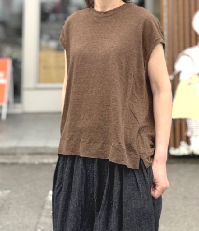 prit　40/1ヨーロッパリネン天竺 オーバーサイズ オーバーベスト（ブラウン） P91644