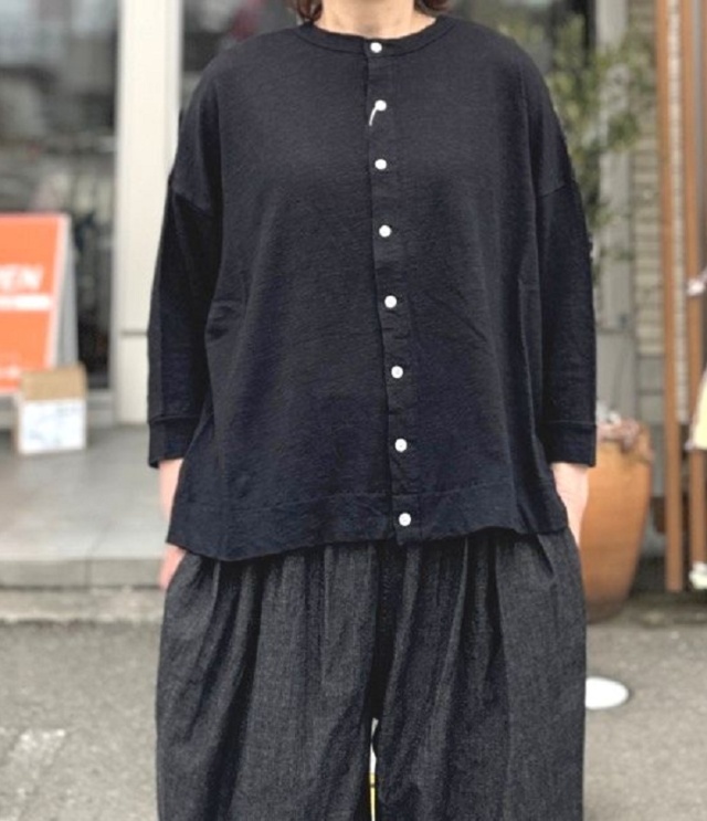 prit　40/1ヨーロッパリネン天竺 7分袖 2way ワイドカーディガン（クロ） P91642