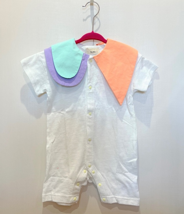 【50％OFF】NEWO　アシンメトリー カラーロンパース　ホワイト（70センチ） #NEEDLE WORKS_OFFICIAL TEAM_NEWO