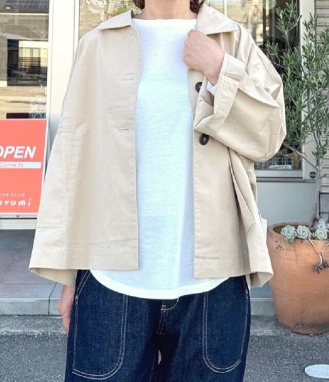 【20%OFF】mao made　シャツ感覚で羽織れる 身幅おっきめ ステンカラー ジャケット（ベージュ） 541316