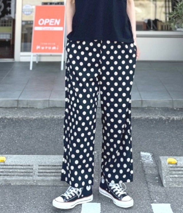 prit　20/1リネンコットン シーチング ドットプリント パジャマパンツ（クロ）P72618