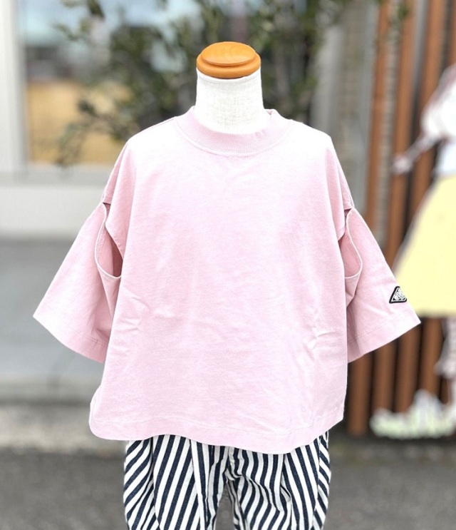 NEEDLE WORKS　天竺 袖アーム 穴あきTシャツ　ピギーピンク（100～120センチ）