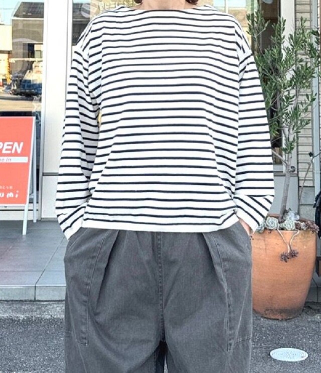 mao made　品良く着れる オトナのためのボーダー TEE ニット（オフ×ネイビー） 541115
