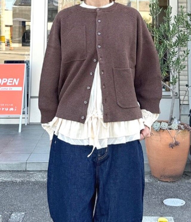 【定番】ESTROISLOSE　コットンミラノリブ カーディガン（ダークブラウン） EK23105