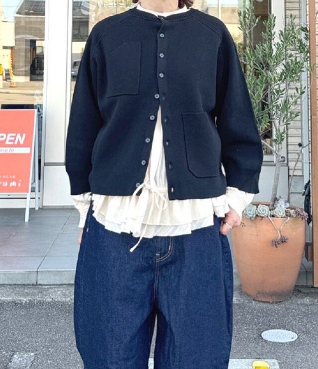 【定番】ESTROISLOSE　コットンミラノリブ カーディガン（ブラック） EK23105