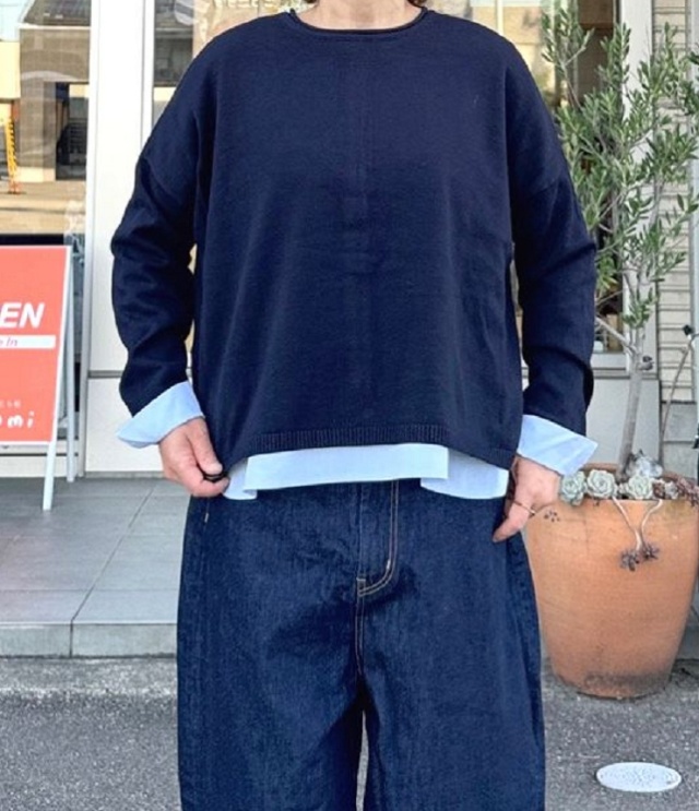mao made　2WAY シンプルニット PO + ブラウス（ブラックネイビー） 541147