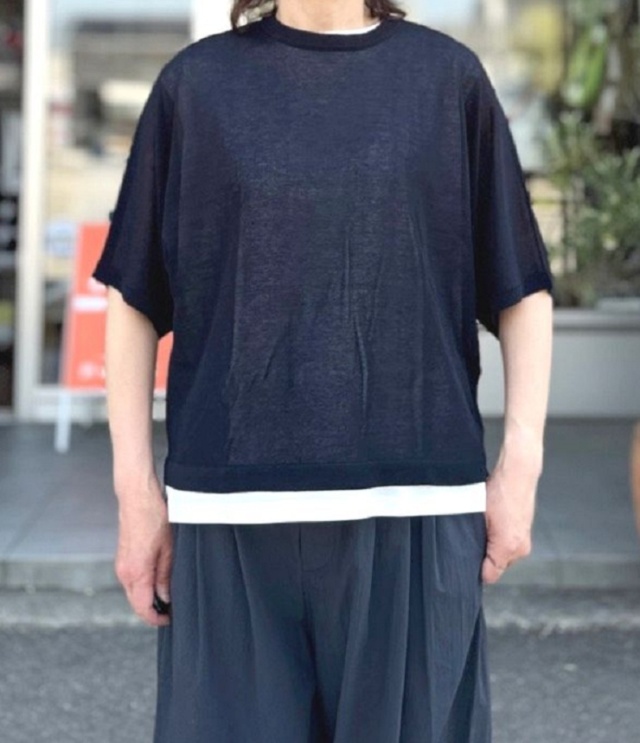 mao made　ハーフ スリーブ ニット TEE（ブラック）621116