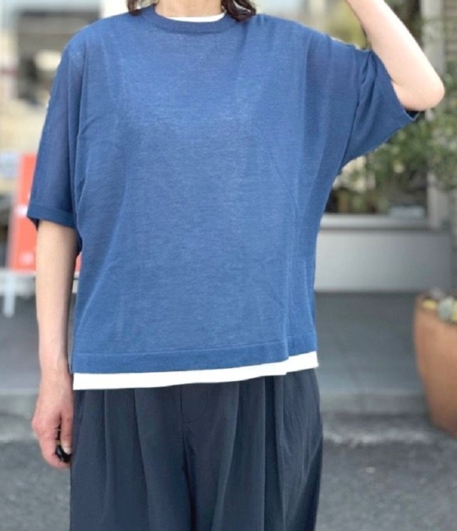 mao made　ハーフ スリーブ ニット TEE（ブルー）621116