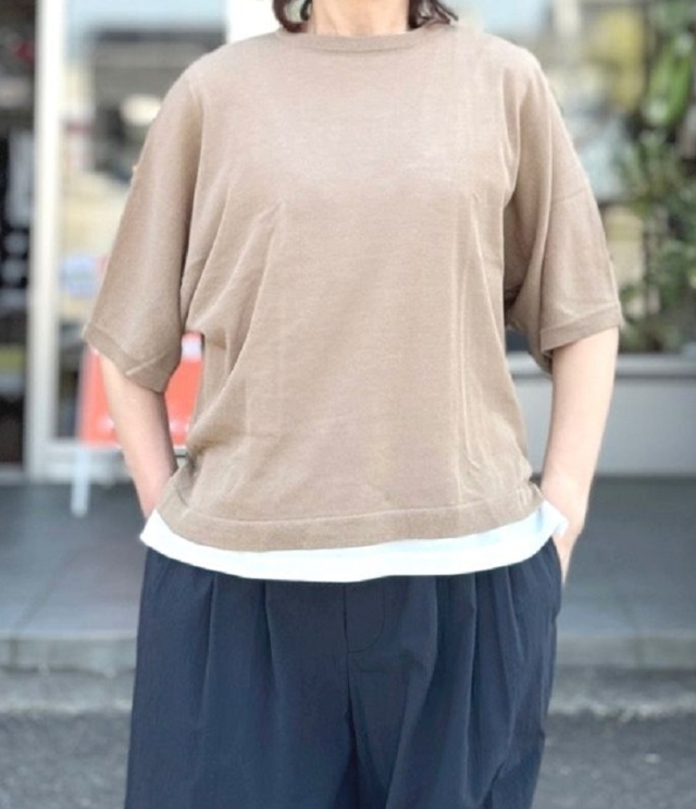 mao made　ハーフ スリーブ ニット TEE（ベージュ）621116