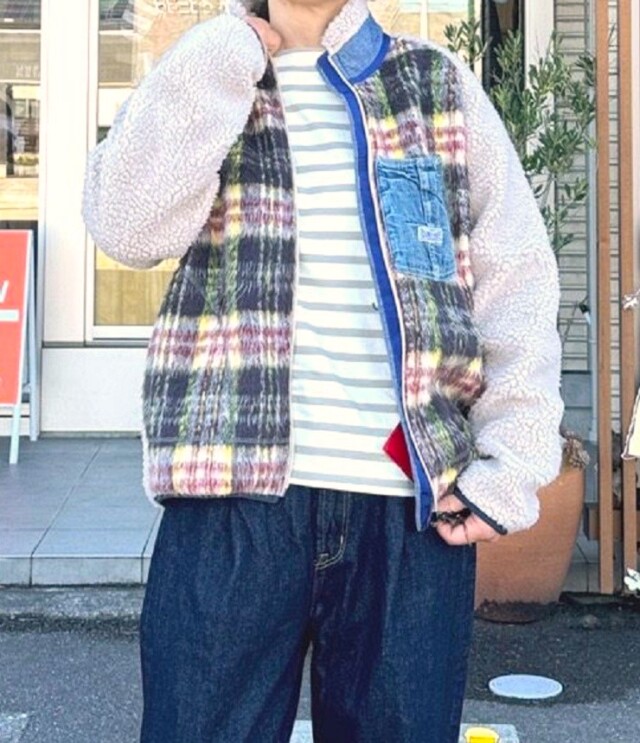 DENIM DUNGAREE 　エステルシャギーボア ジャケット　オフホワイト（レディース）  22580217