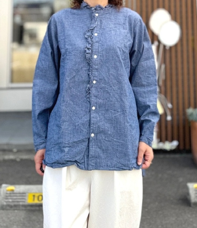 vent blanc　コットン フリル シャツ チュニック（ブルー）VB263557