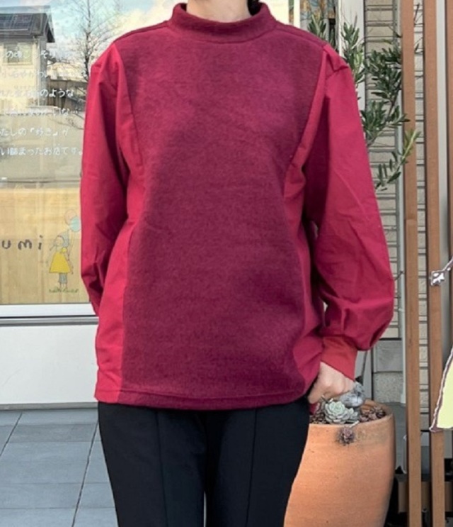 【50%OFF】toujours ensemble　長袖立ち衿 切替えプルオーバー（ワイン） #chloro sister_toujours ensemble