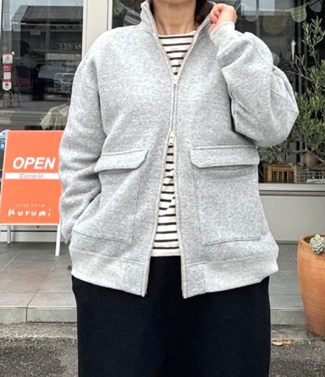 BLUE LAKE MARKET　30/7リヨセルコットン 裏毛 ハイネック ジップアップ ブルゾン（グレー） B-517005