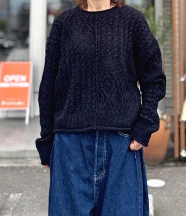 WYTE　Cable-Patch Σ LINE Crew-Neck KT （ブラック）12-30010
