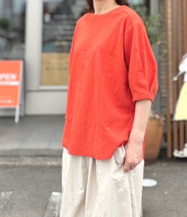 euphoric　Tuck Sleeve Rib Tops  タックスリーブ リブトップ（コーラル） EU-CT6204