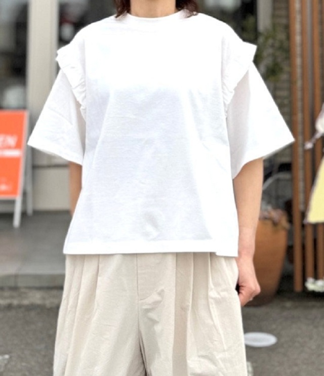euphoric　Frill T-shirt Tops  フリル Tシャツ（ホワイト） EU-CT6113