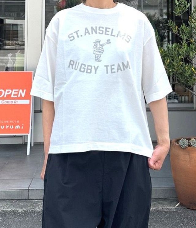 BLUE LAKE MARKET　アメリカンドライ天竺 6分袖 ボックス プリント Tee（オフホワイト） B-501002