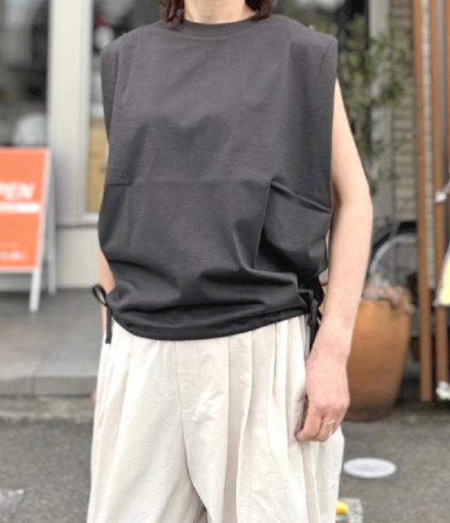 euphoric Drowstring N/S Tops ドローストリングス ノースリーブ トップ(チャコール) EU-CT6114