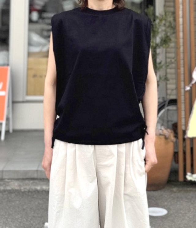 euphoric Drowstring N/S Tops ドローストリングス ノースリーブ トップ(ブラック) EU-CT6114