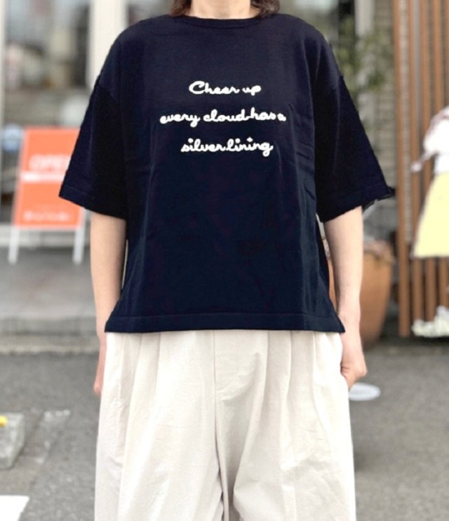 mao made　ロゴチェーン ししゅう 5分袖 ニット TEE（ブラック）611144