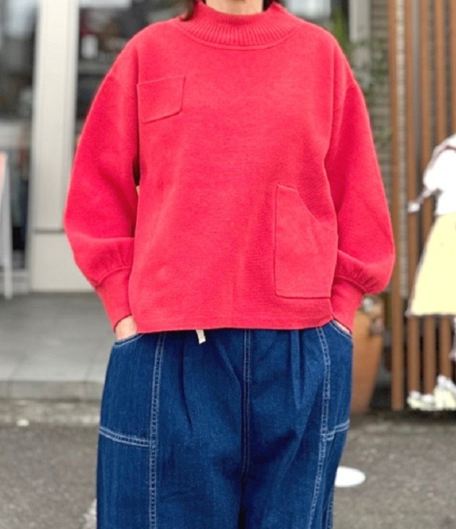 ESTROISLOSE コットンミラノリブ タートルプルオーバー(レッド)EK23301