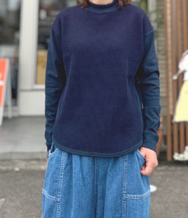 chloro sister  14/BD天竺 ワッフル切替 モックネック プルオーバー（ネイビー） CS6372  #chloro sister_toujours ensemble