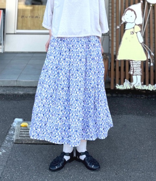 【40%OFF】toujours ensemble   40ブロード プリント柄 イージー タックフレアースカート（パープル） TJ1425 #chloro sister_toujours ensemble