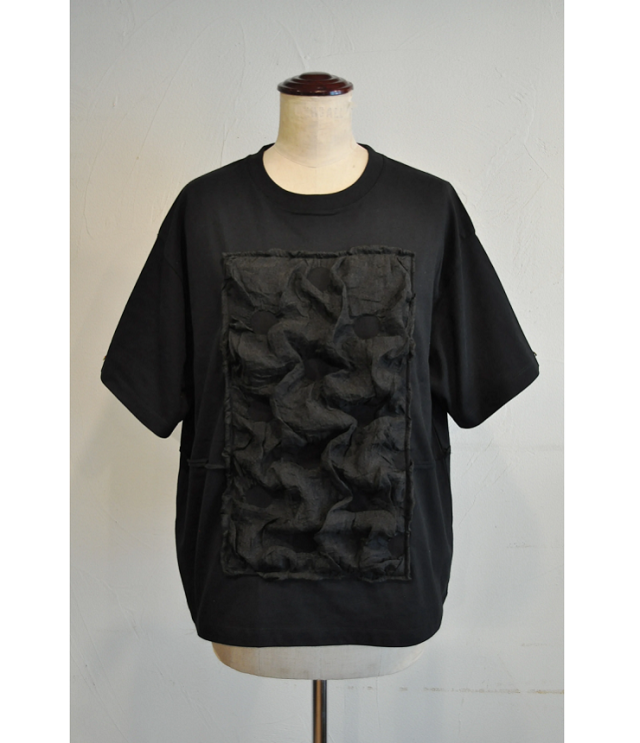 REHERSALL モコモコフラワーパネルTシャツ(ブラック/ブラック) WT1155