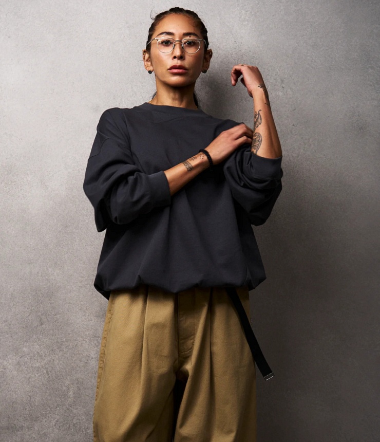 M53.　TWIST DRAW CORD LONG T-SHIRT ツイストドローコードロング Tシャツ（スミクロ）ユニセックス　MC-125