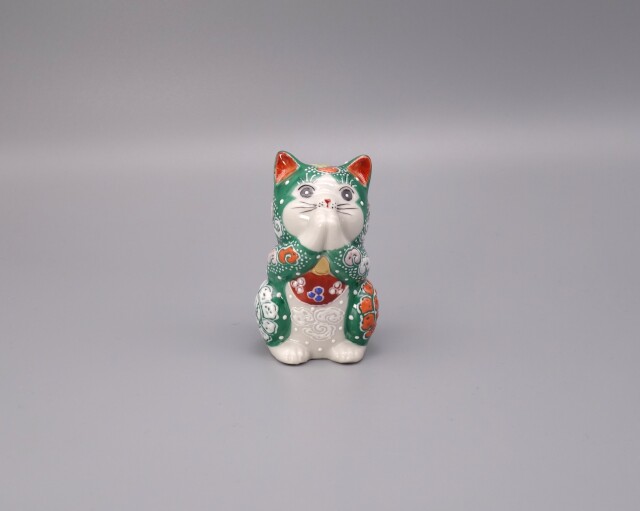 レアアイテム・オールー OOLOO ボンゾのお友達の猫 MERRYTHOUGT 九谷焼 2.7号お祈り猫 緑盛
