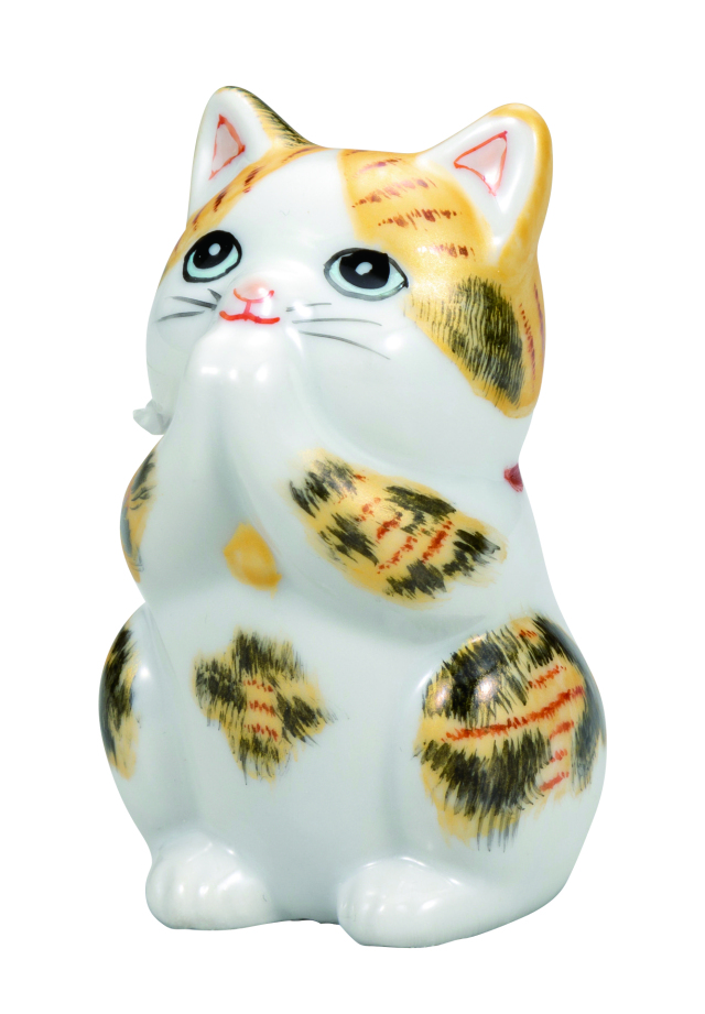 九谷焼　2.7号お祈り猫　金彩三毛 9-1588